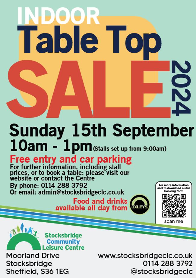 INDOOR TABLE TOP SALE SUNDAY 15TH SEPTEMBER 2024 Stocksbridge